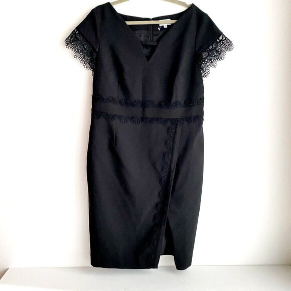 NWT SIKA Collection Short Sleeve LAce Trim Classic Little Black Dress 18 - Picture 1 of 5